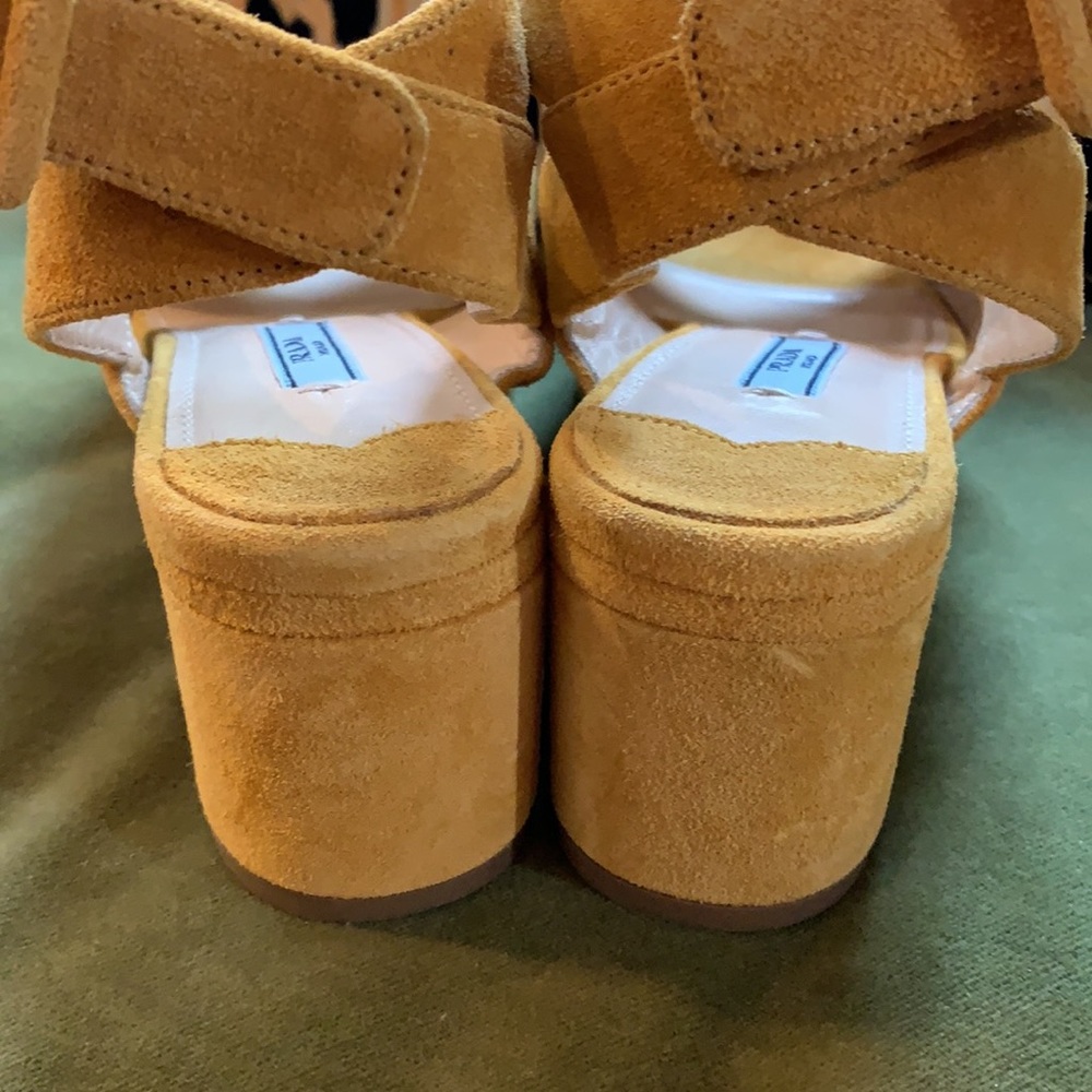 PRADA Yellow classics wedge couture suede heels - Picture 6 of 9